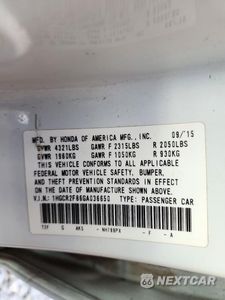 Zdjęcie 12 z 12 samochodu: 2016 HONDA ACCORD EXL VIN:1HGCR2F86GA036650 - miniatura
