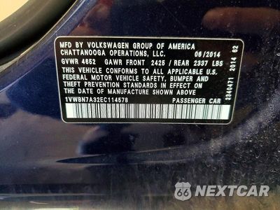 Zdjęcie 12 z 12 samochodu: 2014 VOLKSWAGEN PASSAT SE VIN:1VWBN7A32EC114578 - miniatura