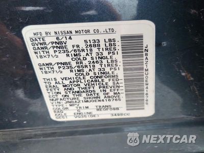 Zdjęcie 14 z 14 samochodu: 2014 NISSAN MURANO SL VIN:JN8AZ1MU0EW416765 - miniatura