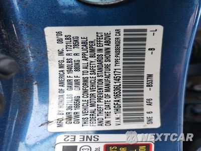 Zdjęcie 12 z 12 samochodu: 2006 HONDA CIVIC LX VIN:1HGFA16536L145171 - miniatura