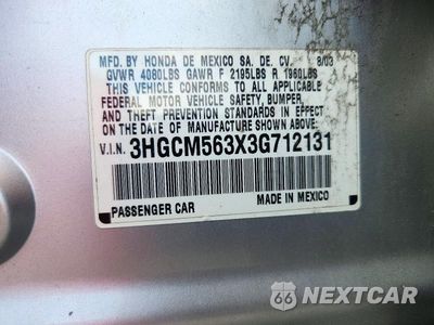 Zdjęcie 12 z 12 samochodu: 2003 HONDA ACCORD LX VIN:3HGCM563X3G712131 - miniatura