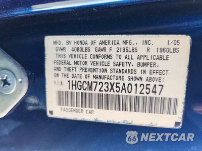 Zdjęcie 12 z 12 samochodu: 2005 HONDA ACCORD LX VIN:1HGCM723X5A012547 - miniatura