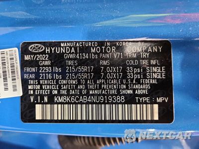 Zdjęcie 12 z 12 samochodu: 2022 HYUNDAI KONA SEL VIN:KM8K6CAB4NU919388 - miniatura