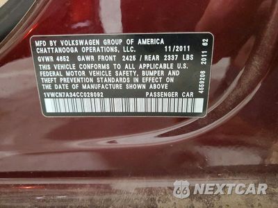 Zdjęcie 12 z 12 samochodu: 2012 VOLKSWAGEN PASSAT SEL VIN:1VWCN7A34CC028092 - miniatura