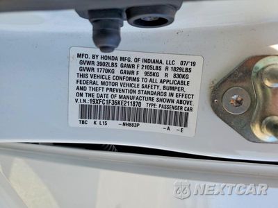 Zdjęcie 13 z 13 samochodu: 2019 HONDA CIVIC EX VIN:19XFC1F36KE211870 - miniatura