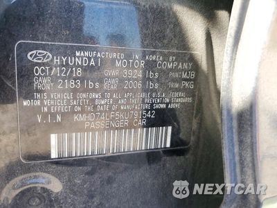 Zdjęcie 12 z 12 samochodu: 2019 HYUNDAI ELANTRA SE VIN:KMHD74LF5KU791542 - miniatura