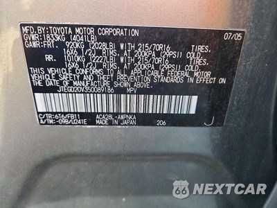 Zdjęcie 13 z 13 samochodu: 2005 TOYOTA RAV4 BASE VIN:JTEGD20V350089186 - miniatura
