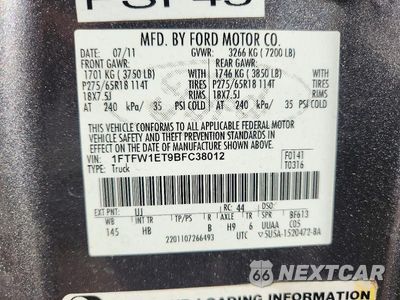 Zdjęcie 12 z 12 samochodu: 2011 FORD F150 SUPERCREW VIN:1FTFW1ET9BFC38012 - miniatura