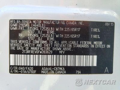 Zdjęcie 13 z 13 samochodu: 2015 TOYOTA RAV4 XLE VIN:2T3RFREV0FW393629 - miniatura