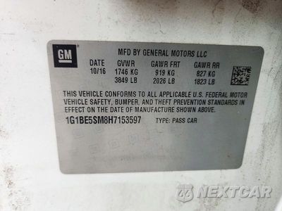 Zdjęcie 12 z 12 samochodu: 2017 CHEVROLET CRUZE LT VIN:1G1BE5SM8H7153597 - miniatura