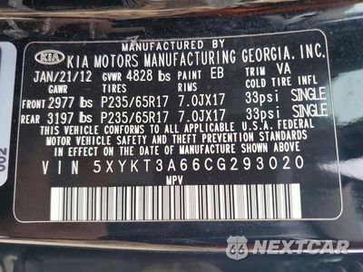 Zdjęcie 13 z 13 samochodu: 2012 KIA SORENTO LX VIN:5XYKT3A66CG293020 - miniatura