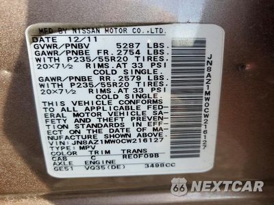 Zdjęcie 13 z 13 samochodu: 2012 NISSAN MURANO S VIN:JN8AZ1MW0CW216127 - miniatura