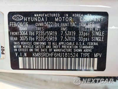 Zdjęcie 13 z 13 samochodu: 2017 HYUNDAI SANTA FE LIMITED ULTIMATE VIN:KM8SRDHF6HU181524 - miniatura
