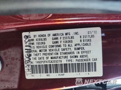 Zdjęcie 12 z 12 samochodu: 2012 HONDA ACCORD LXP VIN:1HGCP2F47CA205278 - miniatura