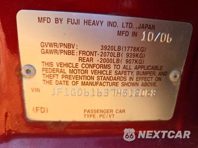 Zdjęcie 13 z 13 samochodu: 2007 SUBARU IMPREZA 2.5I VIN:JF1GD61637H512068 - miniatura