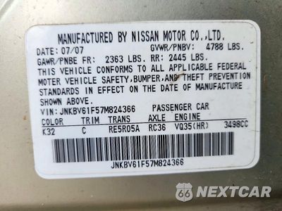 Zdjęcie 12 z 12 samochodu: 2007 INFINITI G35 X VIN:JNKBV61F57M824366 - miniatura