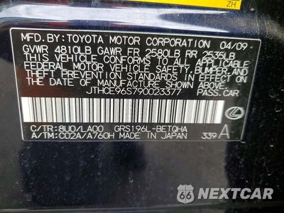 Zdjęcie 12 z 12 samochodu: 2009 LEXUS GS 350 VIN:JTHCE96S790023377 - miniatura