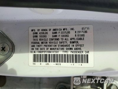 Zdjęcie 12 z 12 samochodu: 2011 HONDA ACCORD LX VIN:1HGCP2F35BA147581 - miniatura