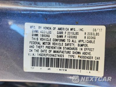 Zdjęcie 12 z 12 samochodu: 2017 HONDA ACCORD SPORT VIN:1HGCR2F50HA274825 - miniatura