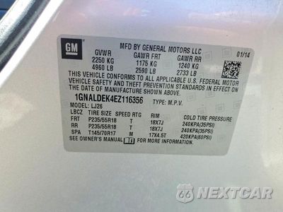 Zdjęcie 13 z 13 samochodu: 2014 CHEVROLET EQUINOX LTZ VIN:1GNALDEK4EZ116356 - miniatura