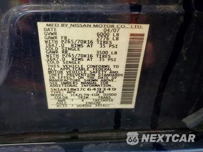 Zdjęcie 13 z 13 samochodu: 2007 NISSAN PATHFINDER S VIN:5N1AR18W17C649349 - miniatura