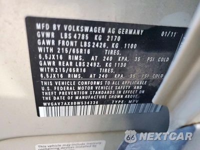 Zdjęcie 13 z 13 samochodu: 2011 VOLKSWAGEN TIGUAN S VIN:WVGAV7AX8BW534336 - miniatura