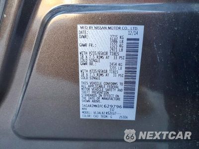 Zdjęcie 14 z 14 samochodu: 2015 NISSAN PATHFINDER S VIN:5N1AR2MN1FC629796 - miniatura