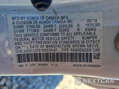 Zdjęcie 13 z 13 samochodu: 2019 HONDA CIVIC SPORT VIN:2HGFC2F81KH576187 - miniatura