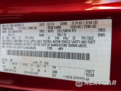 Zdjęcie 12 z 12 samochodu: 2015 FORD ESCAPE TITANIUM VIN:1FMCU0J91FUA52829 - miniatura