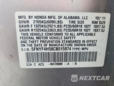 Zdjęcie 13 z 13 samochodu: 2012 HONDA PILOT EXL VIN:5FNYF4H58CB015974 - miniatura