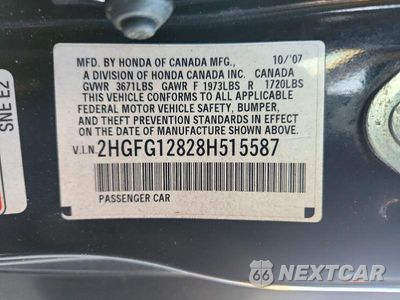 Zdjęcie 13 z 13 samochodu: 2008 HONDA CIVIC EX VIN:2HGFG12828H515587 - miniatura