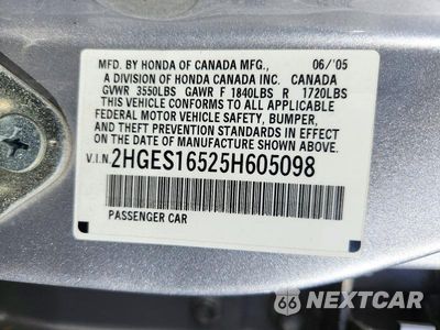 Zdjęcie 13 z 13 samochodu: 2005 HONDA CIVIC LX VIN:2HGES16525H605098 - miniatura
