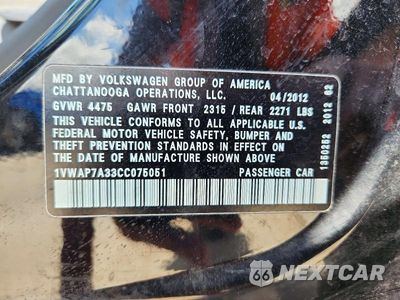Zdjęcie 12 z 12 samochodu: 2012 VOLKSWAGEN PASSAT S VIN:1VWAP7A33CC075051 - miniatura