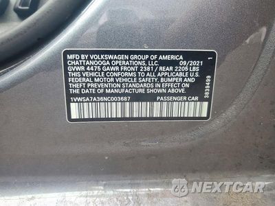 Zdjęcie 12 z 12 samochodu: 2022 VOLKSWAGEN PASSAT SE VIN:1VWSA7A36NC003687 - miniatura