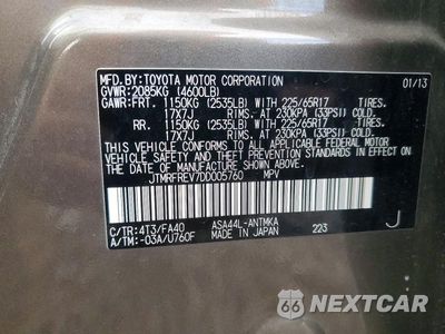 Zdjęcie 13 z 13 samochodu: 2013 TOYOTA RAV4 XLE VIN:JTMRFREV7DD005760 - miniatura