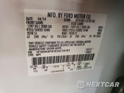 Zdjęcie 14 z 14 samochodu: 2014 FORD EXPLORER LIMITED VIN:1FM5K8F81EGC15151 - miniatura