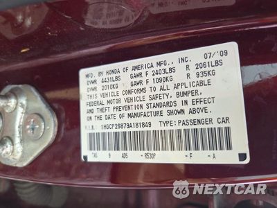 Zdjęcie 12 z 12 samochodu: 2009 HONDA ACCORD EXL VIN:1HGCP26879A181849 - miniatura