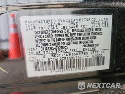 Zdjęcie 12 z 12 samochodu: 2025 NISSAN SENTRA SV VIN:3N1AB8CV4SY270526 - miniatura