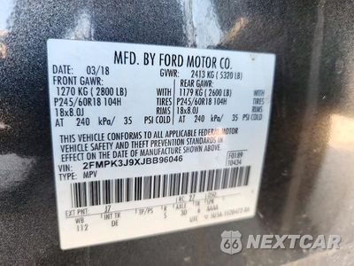 Zdjęcie 14 z 14 samochodu: 2018 FORD EDGE SEL VIN:2FMPK3J9XJBB96046 - miniatura