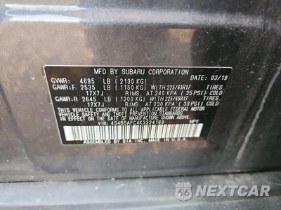 Zdjęcie 12 z 12 samochodu: 2019 SUBARU OUTBACK 2.5I PREMIUM VIN:4S4BSAFC4K3324169 - miniatura