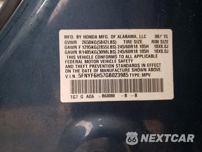 Zdjęcie 13 z 13 samochodu: 2016 HONDA PILOT EXL VIN:5FNYF6H57GB023985 - miniatura