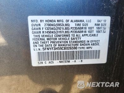 Zdjęcie 13 z 13 samochodu: 2012 HONDA PILOT EXL VIN:5FNYF3H59CB026590 - miniatura