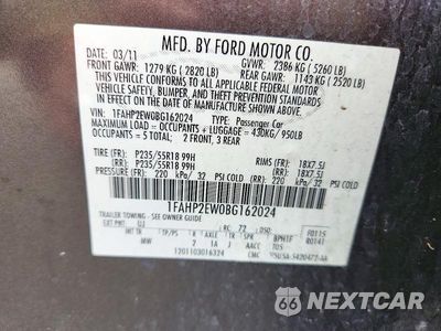 Zdjęcie 12 z 12 samochodu: 2011 FORD TAURUS SEL VIN:1FAHP2EW0BG162024 - miniatura