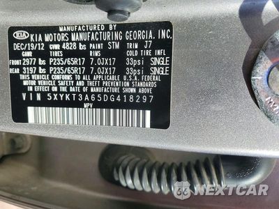Zdjęcie 12 z 12 samochodu: 2013 KIA SORENTO LX VIN:5XYKT3A65DG418297 - miniatura