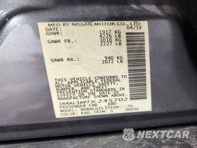 Zdjęcie 12 z 12 samochodu: 2018 NISSAN ALTIMA 2.5 S VIN:1N4AL3AP7JC245702 - miniatura