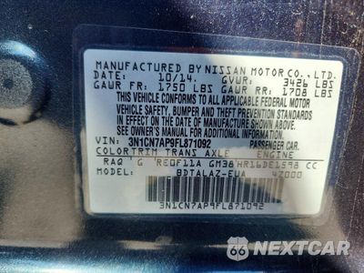 Zdjęcie 12 z 12 samochodu: 2015 NISSAN VERSA 1.6 S VIN:3N1CN7AP9FL871092 - miniatura