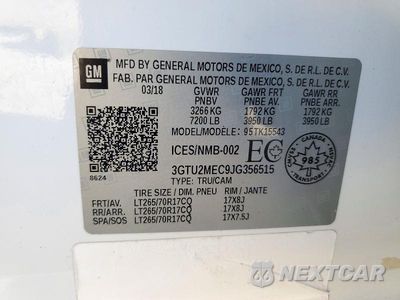 Zdjęcie 12 z 12 samochodu: 2018 GMC SIERRA K1500 SLE VIN:3GTU2MEC9JG356515 - miniatura