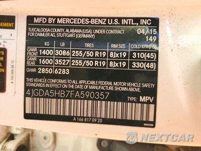 Zdjęcie 13 z 13 samochodu: 2015 MERCEDES-BENZ ML 350 4MATIC VIN:4JGDA5HB7FA590357 - miniatura
