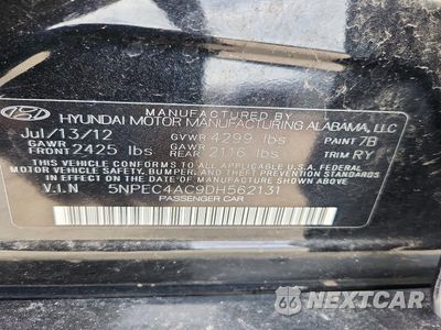 Zdjęcie 12 z 12 samochodu: 2013 HYUNDAI SONATA SE VIN:5NPEC4AC9DH562131 - miniatura