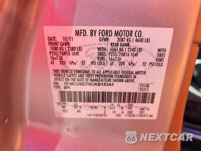 Zdjęcie 12 z 12 samochodu: 2012 FORD ESCAPE XLT VIN:1FMCU9D79CKB15343 - miniatura